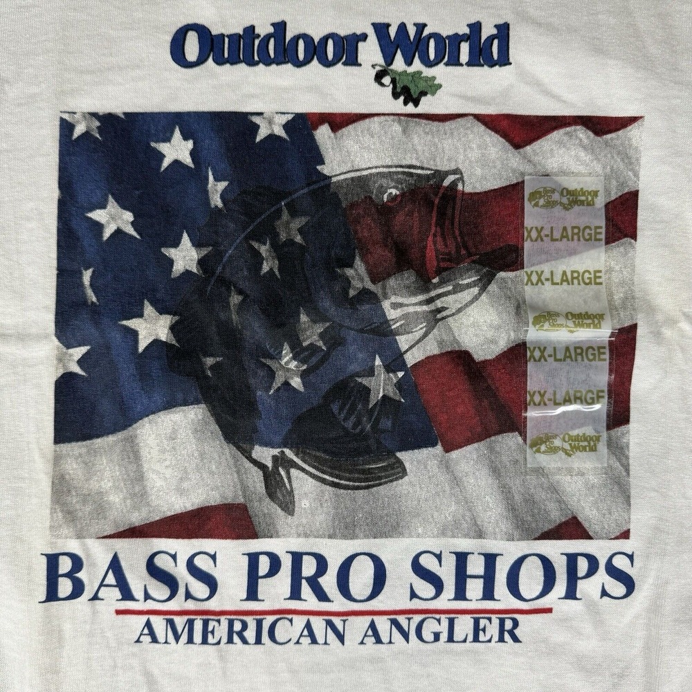 Bass Pro Shirt Mens 2XL American Flag Angler‎ Delta Preshrunk Vintage